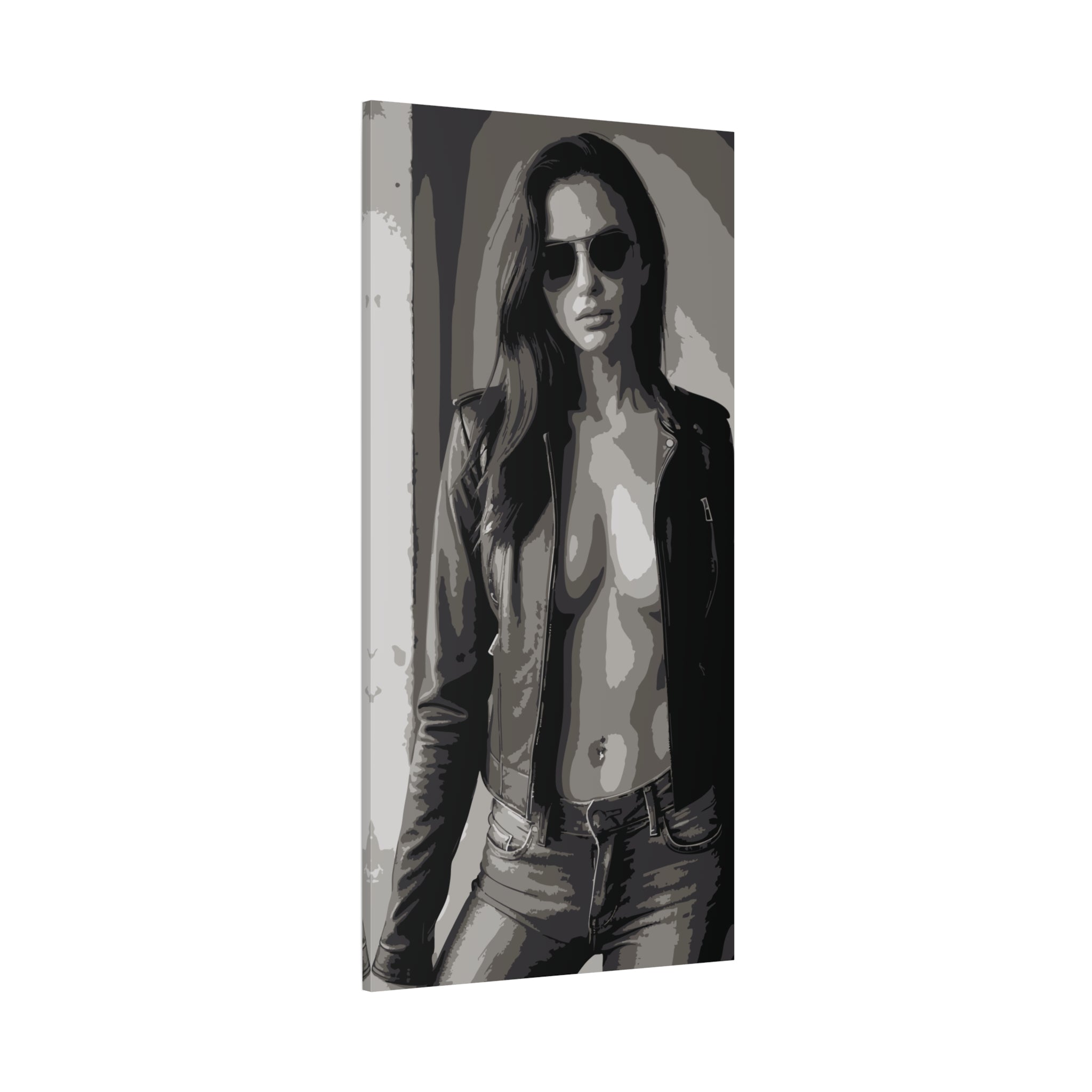 Matte Stretched Canvas - Leather Jacket Portrait