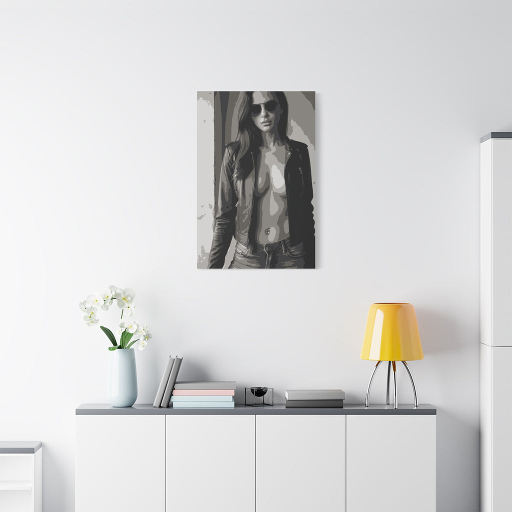 Matte Stretched Canvas - Leather Jacket Portrait