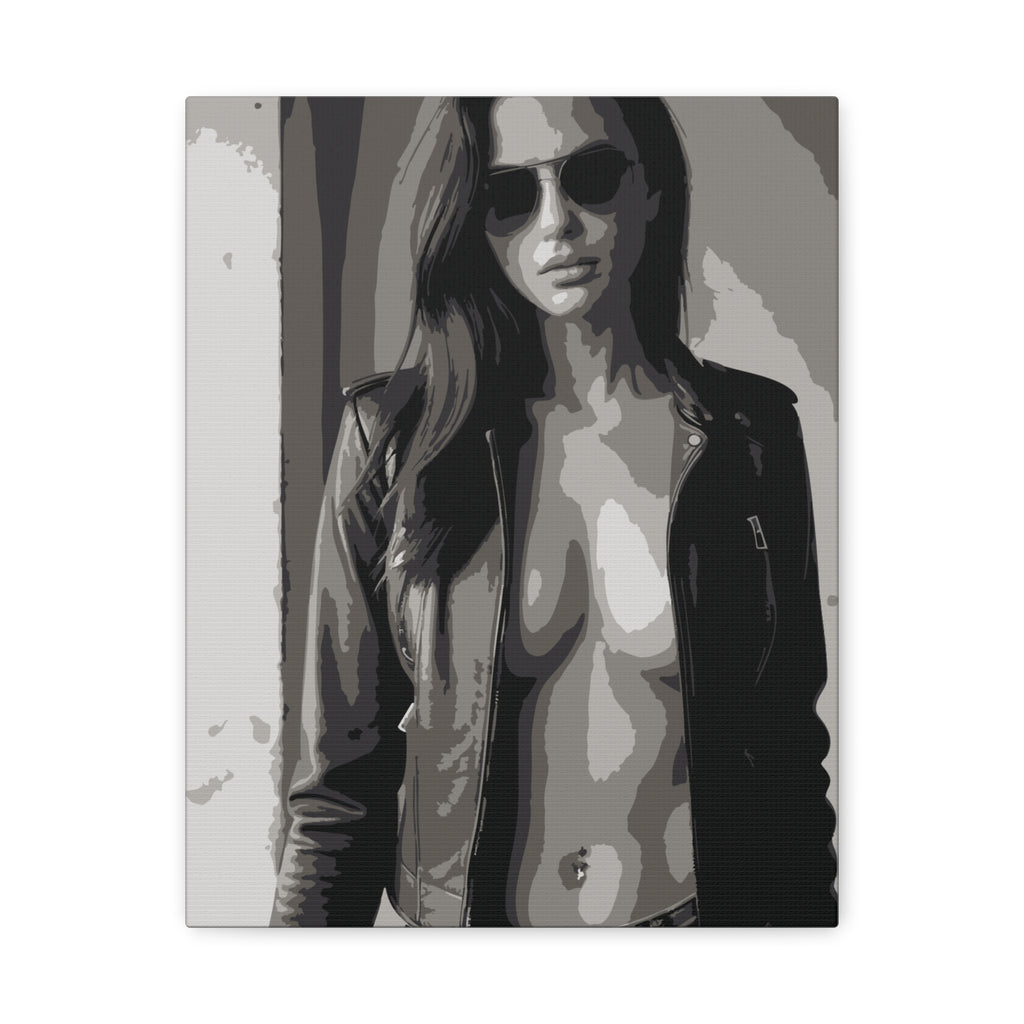 Matte Stretched Canvas - Leather Jacket Portrait