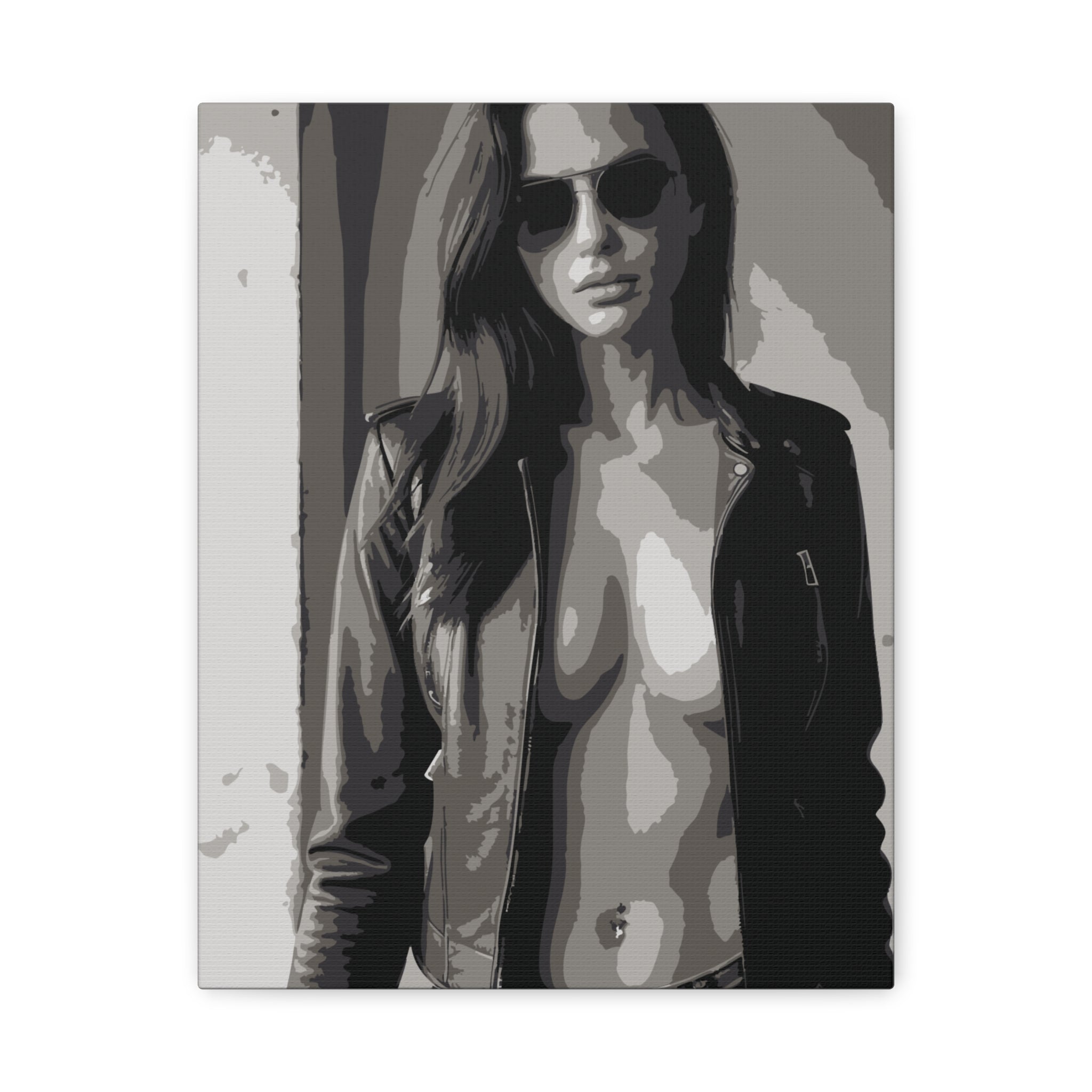 Matte Stretched Canvas - Leather Jacket Portrait