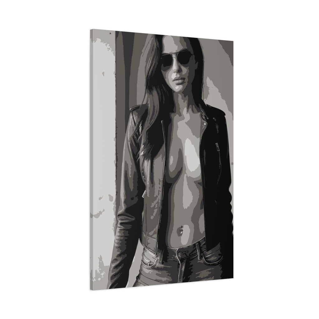 Matte Stretched Canvas - Leather Jacket Portrait