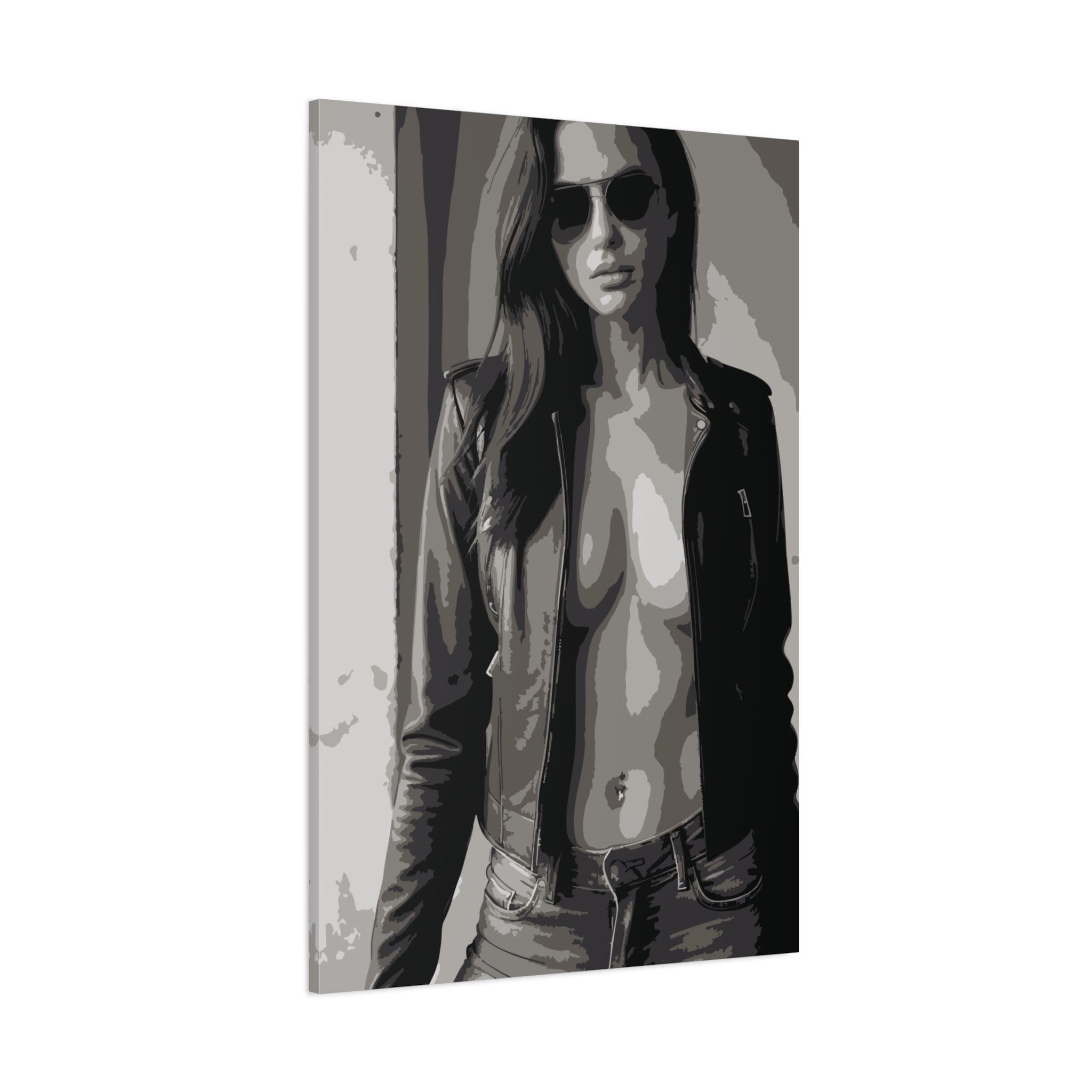 Matte Stretched Canvas - Leather Jacket Portrait