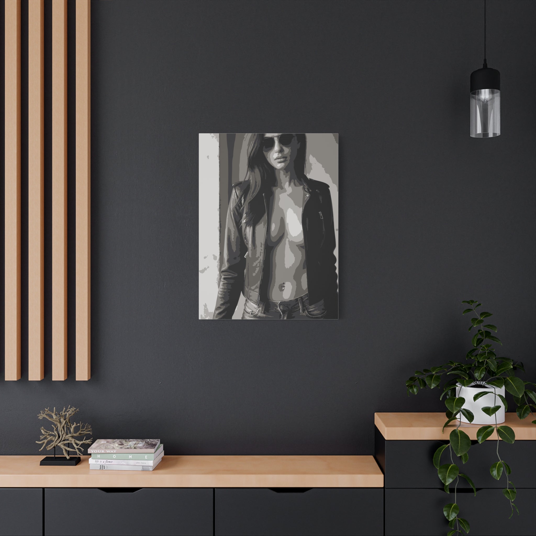 Matte Stretched Canvas - Leather Jacket Portrait