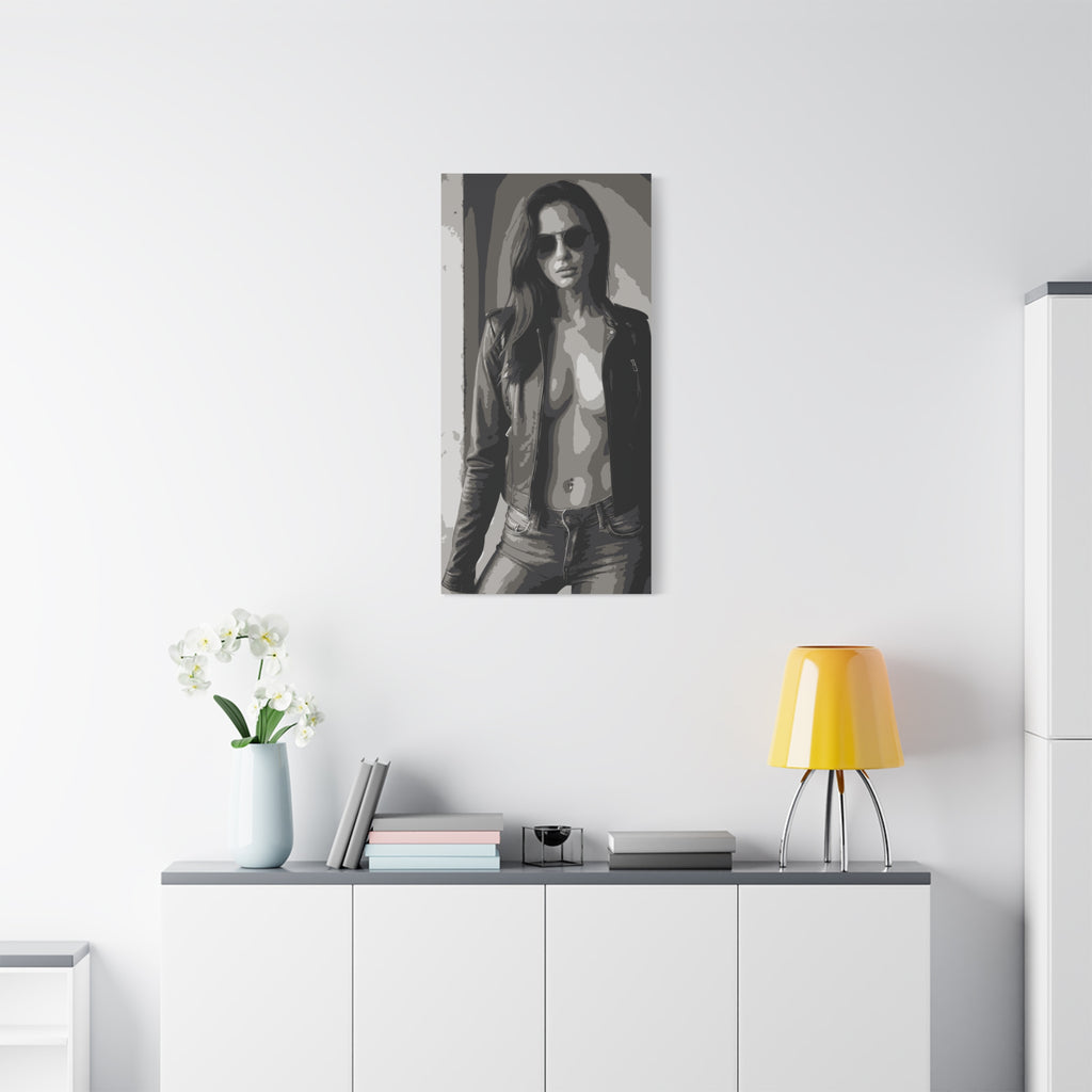 Matte Stretched Canvas - Leather Jacket Portrait