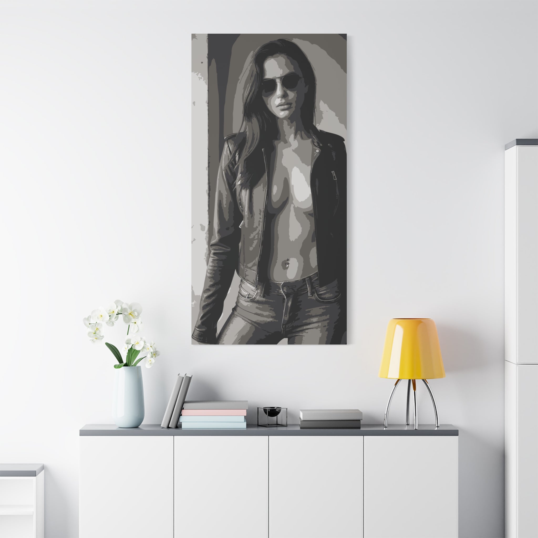 Matte Stretched Canvas - Leather Jacket Portrait