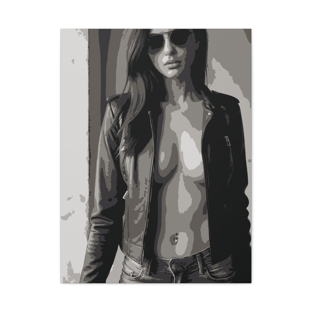 Matte Stretched Canvas - Leather Jacket Portrait