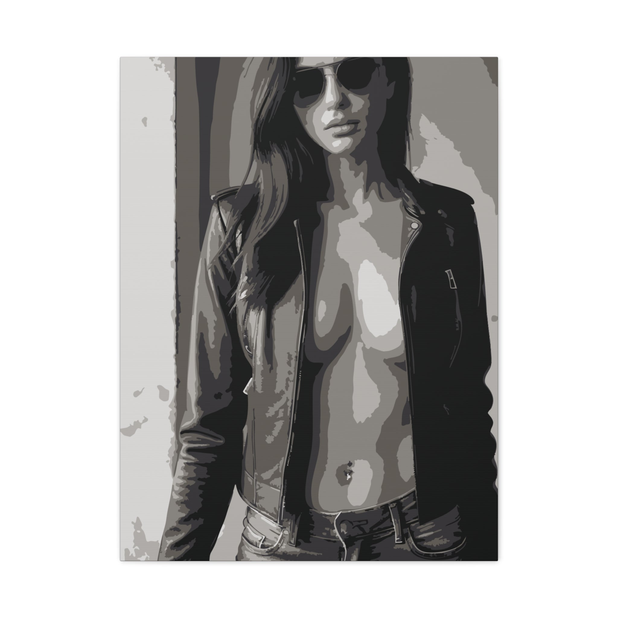 Matte Stretched Canvas - Leather Jacket Portrait