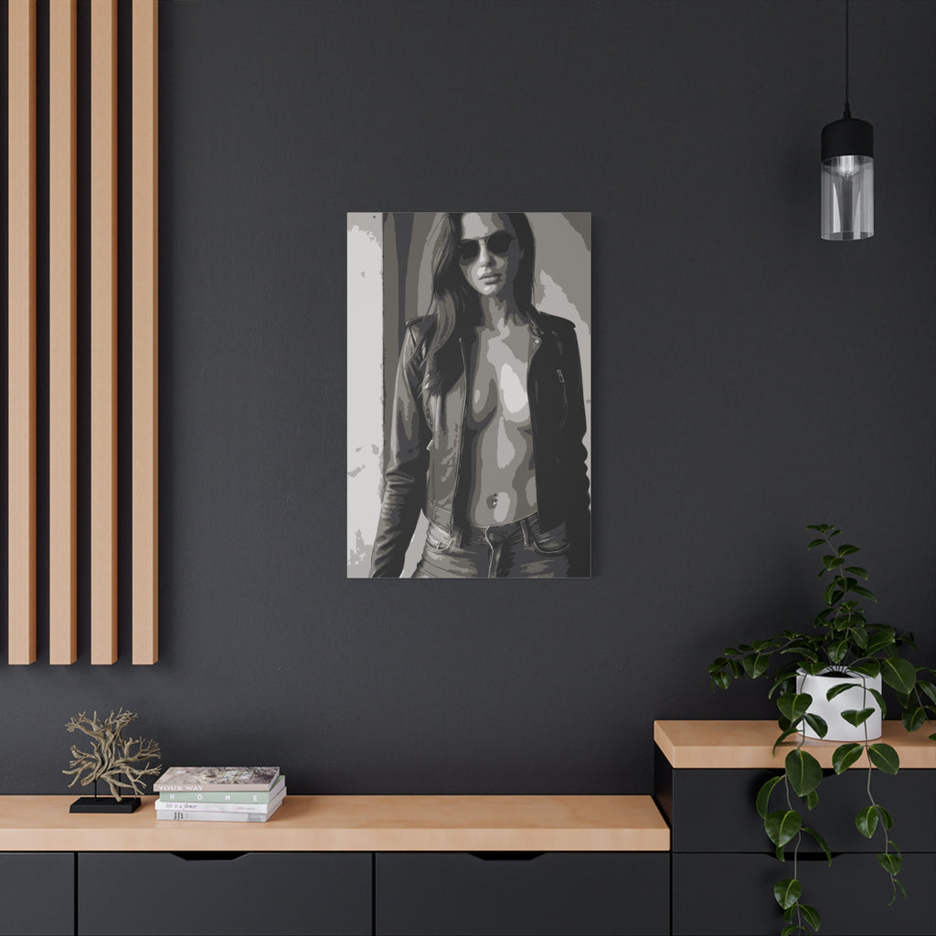 Matte Stretched Canvas - Leather Jacket Portrait