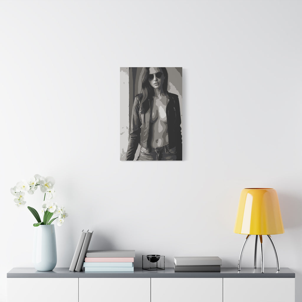 Matte Stretched Canvas - Leather Jacket Portrait