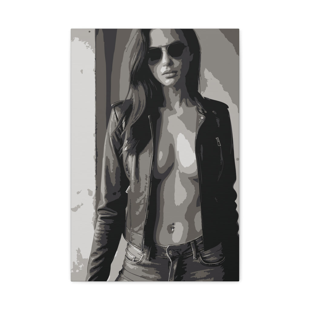Matte Stretched Canvas - Leather Jacket Portrait