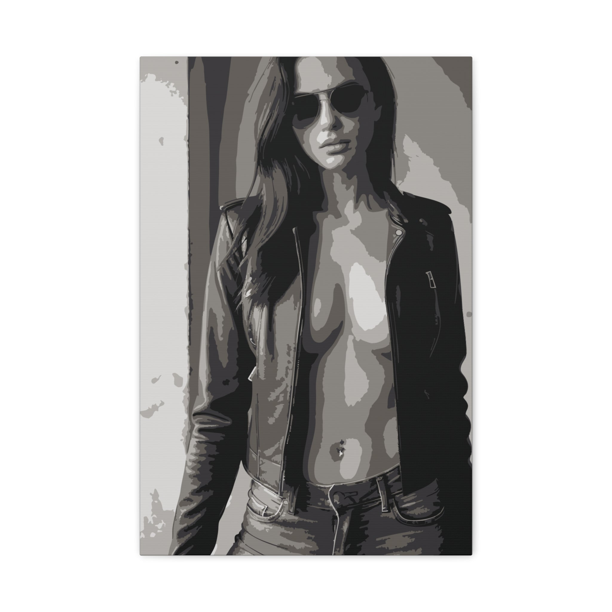 Matte Stretched Canvas - Leather Jacket Portrait