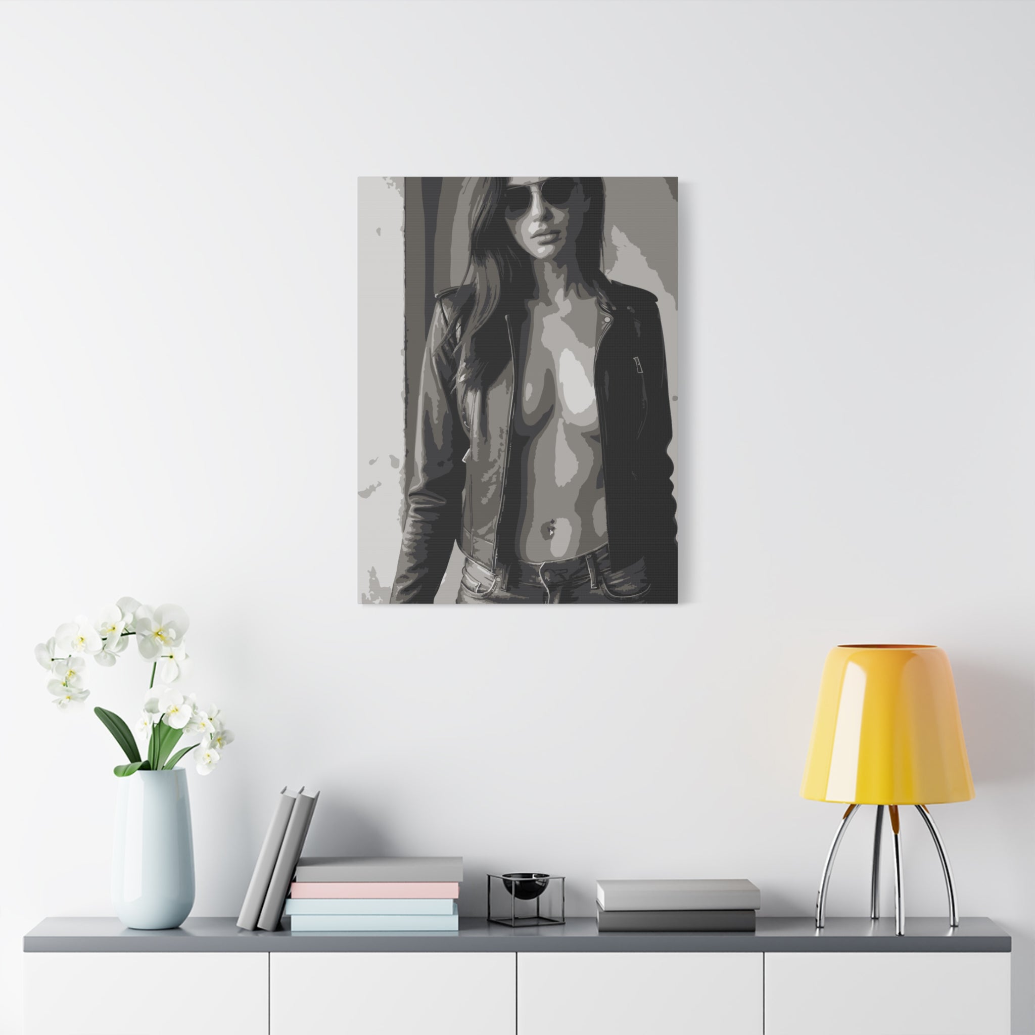 Matte Stretched Canvas - Leather Jacket Portrait
